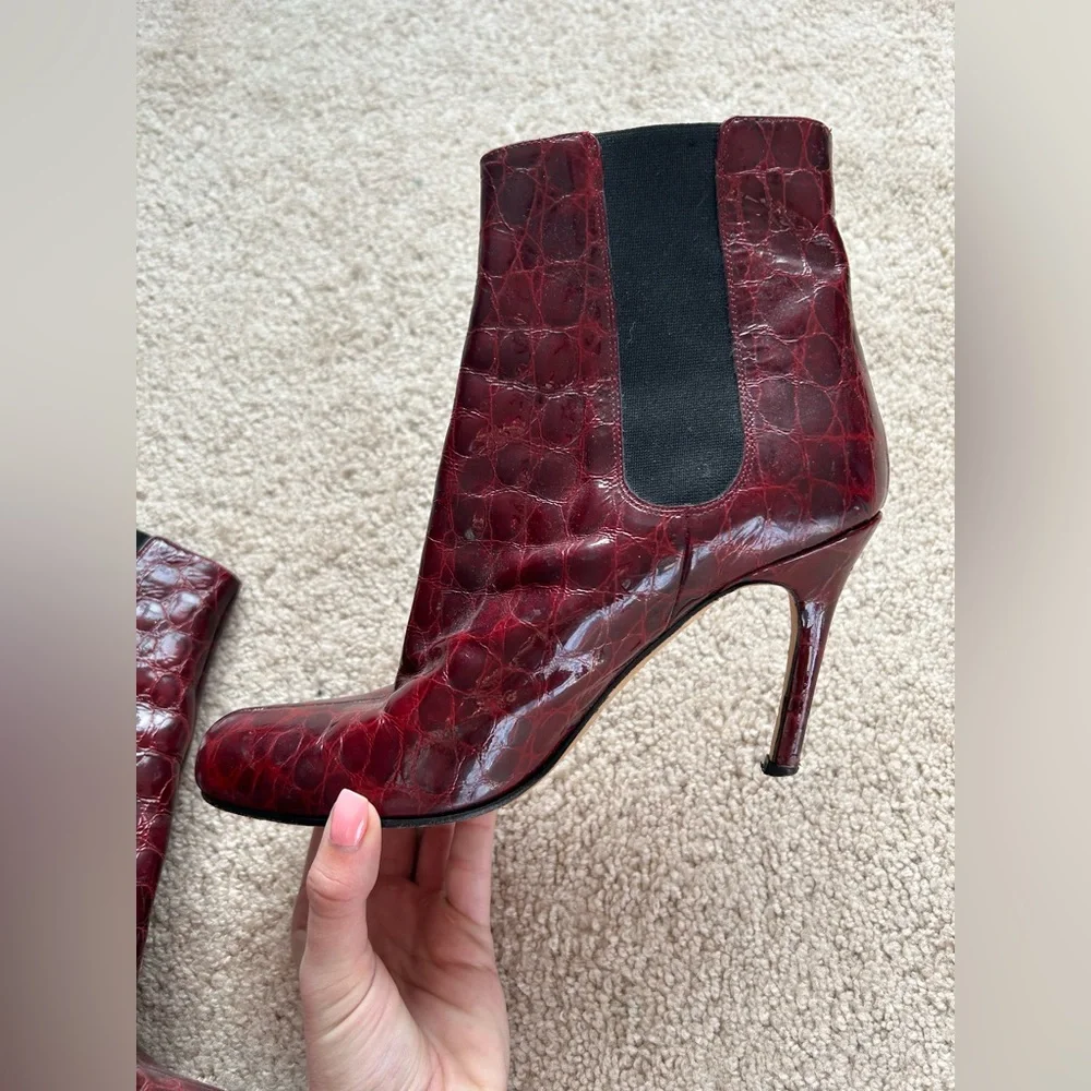 Kate Spade Katrina Burgundy Crocodile Alligator Boots